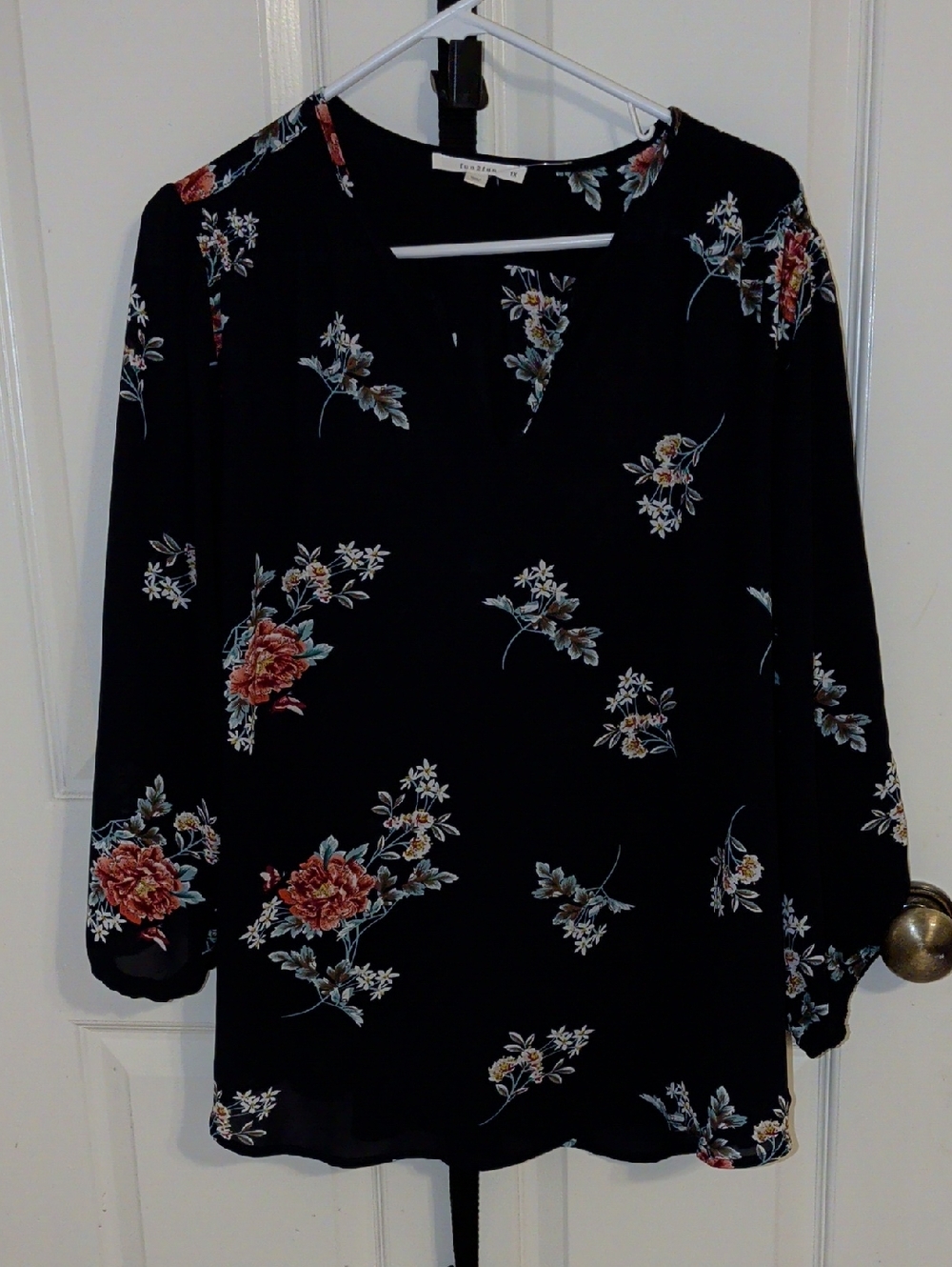 fun 2 fun Black Floral Tunic with Red and Green Accents